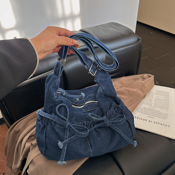 Denim Drawstring Hobo Bag
