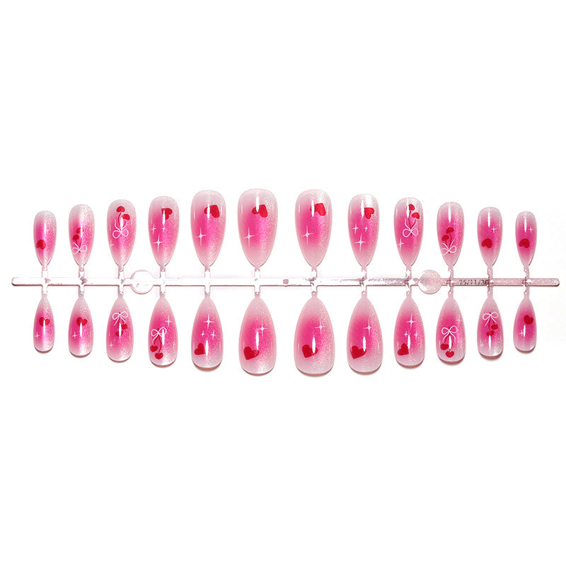 Charming Acrylic Press-On Nails Set with Heart and Bow Designs Stornfield