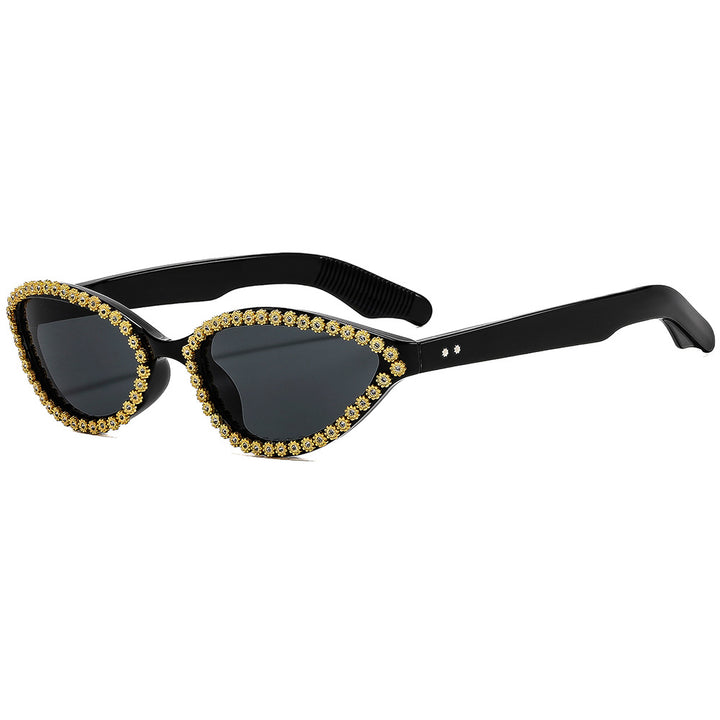 Ladies Glamorous Cat-Eye Sunglasses with Sparkling Flower Accents Stornfield