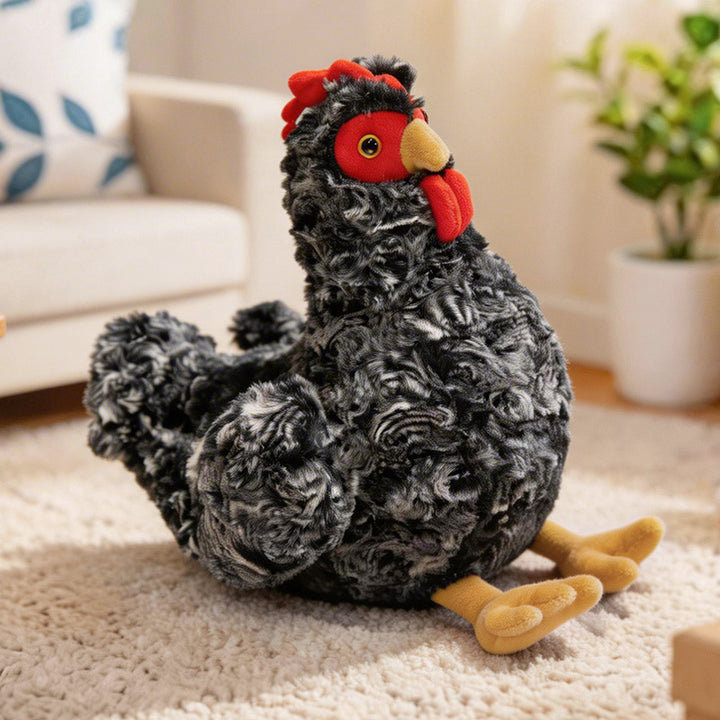 Lifelike Plush Hen Floor Cushion with Fluffy Faux Fur and Embroidered Face Stornfield