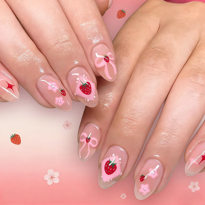 Strawberry-Themed Artistic Press-On Nails Stornfield
