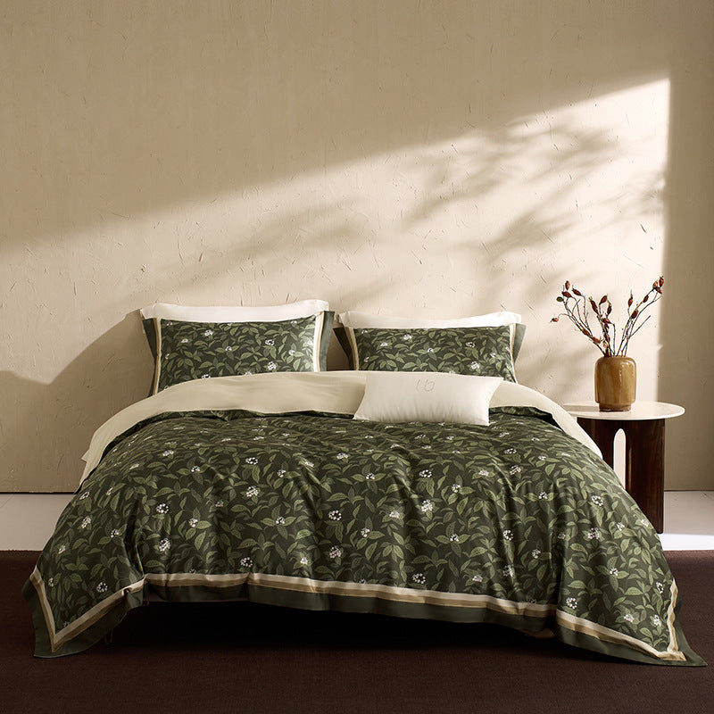 Botanical Vintage Meadow Print Cotton Duvet Cover Set with Sateen Reverse & Matching Shams