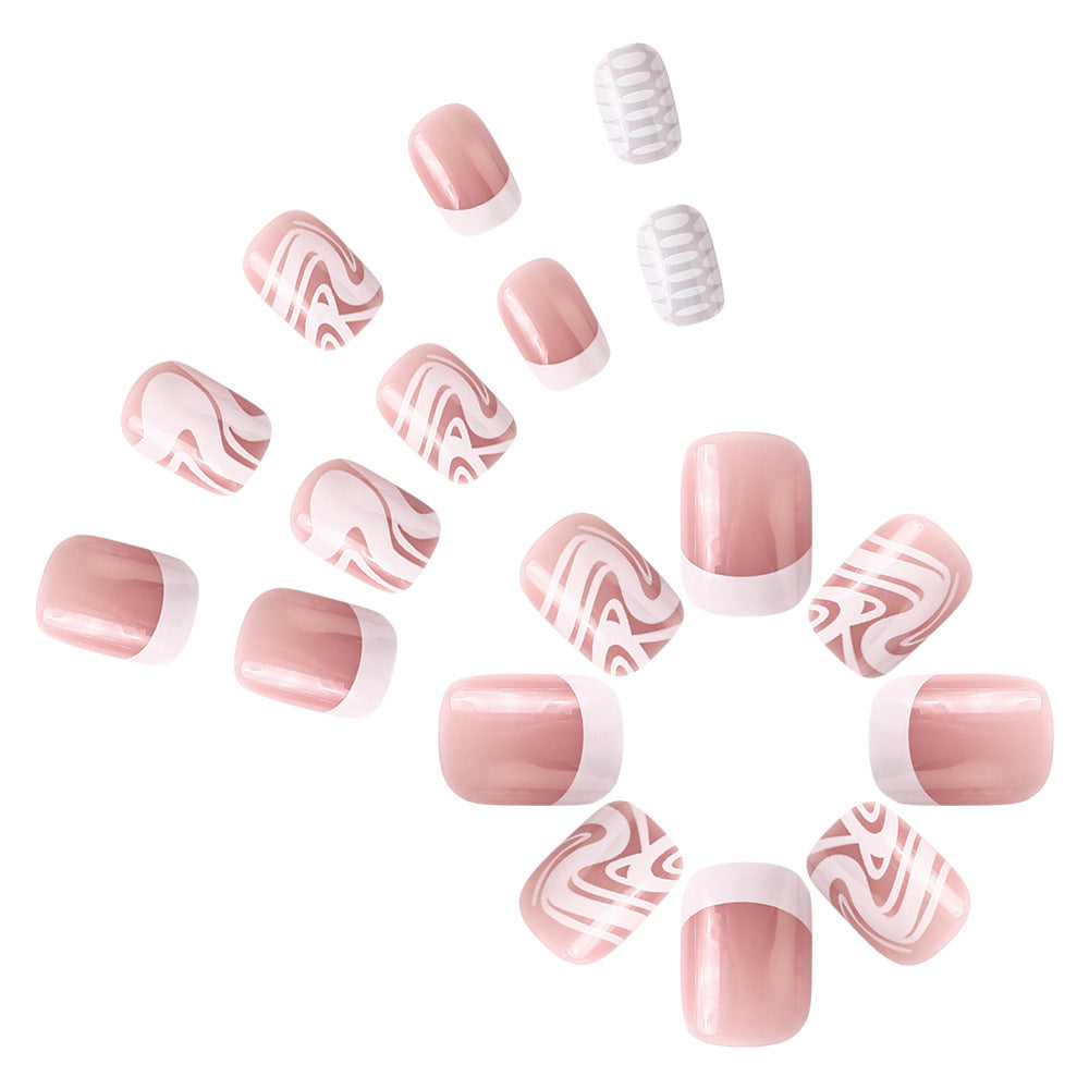 Artistic Press-On Nail Set with Marble and Textured Design Stornfield