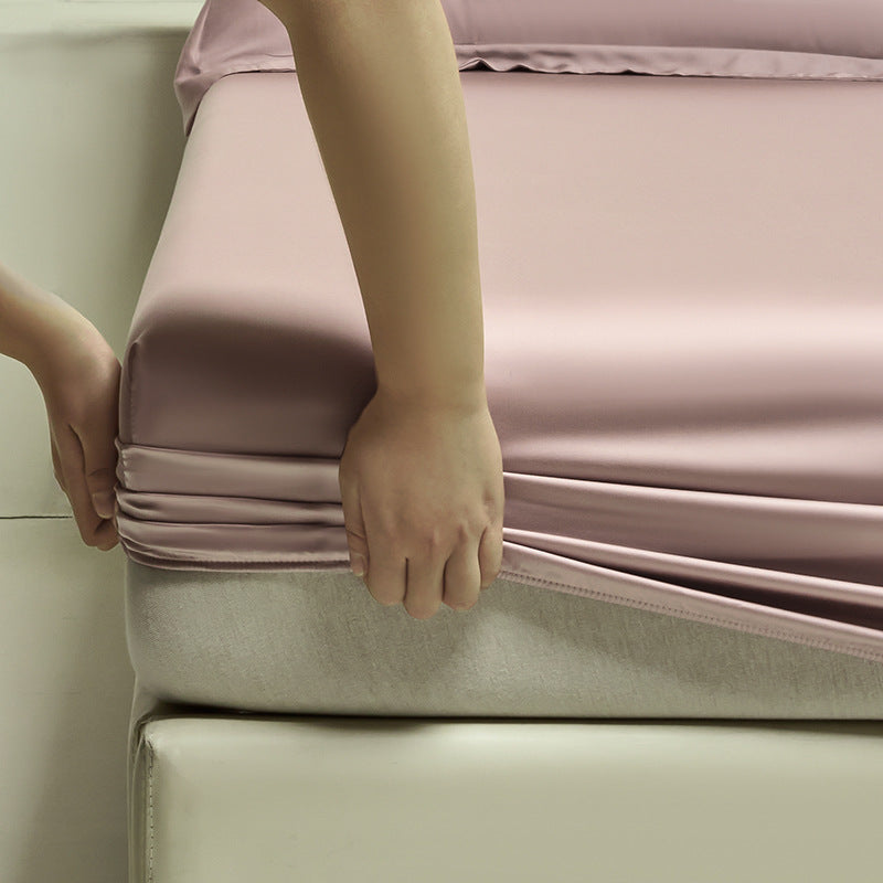 Silky satin fitted sheet set with extra deep pocket and pillowcases