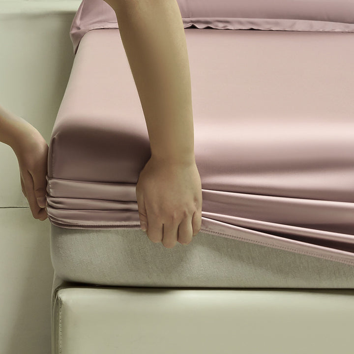 Silky satin fitted sheet set with extra deep pocket and pillowcases