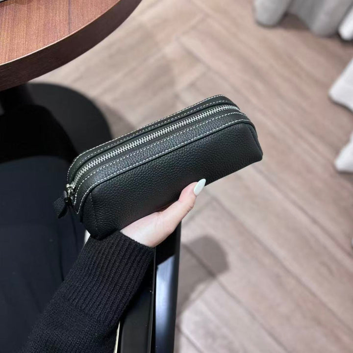 Premium Textured Leather Zippered Pencil Case