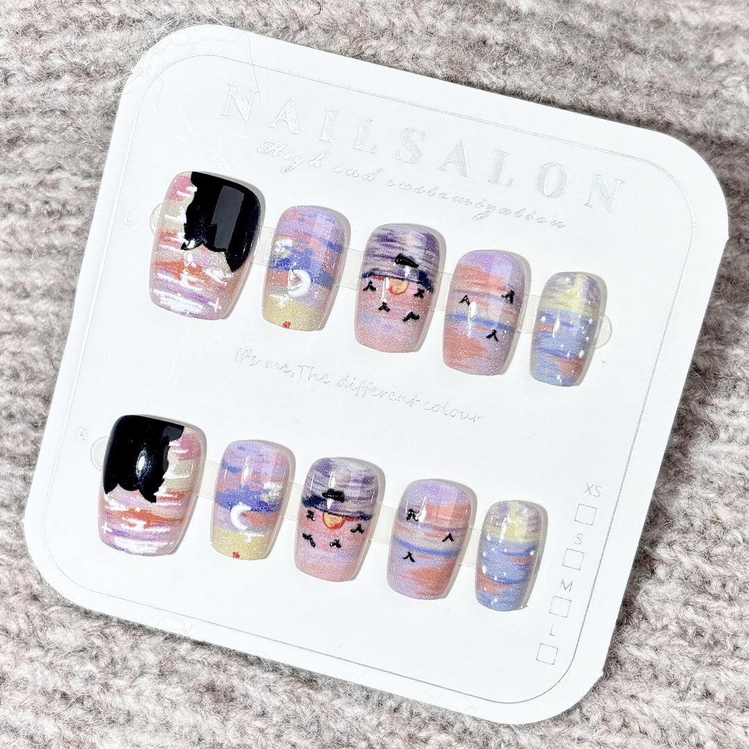 Artistic Cosmic-Themed Press-On Nail Set