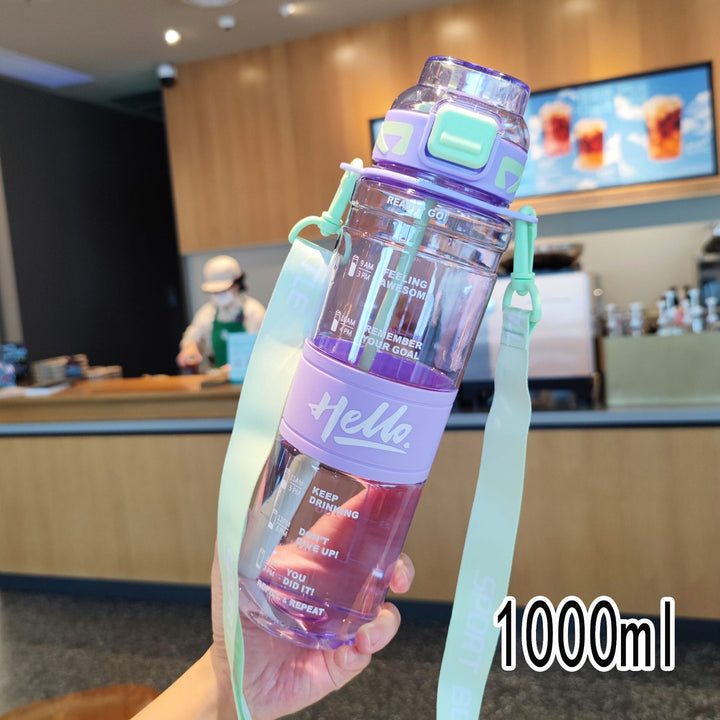 Women's large sports water bottle with motivational time markings Stornfield