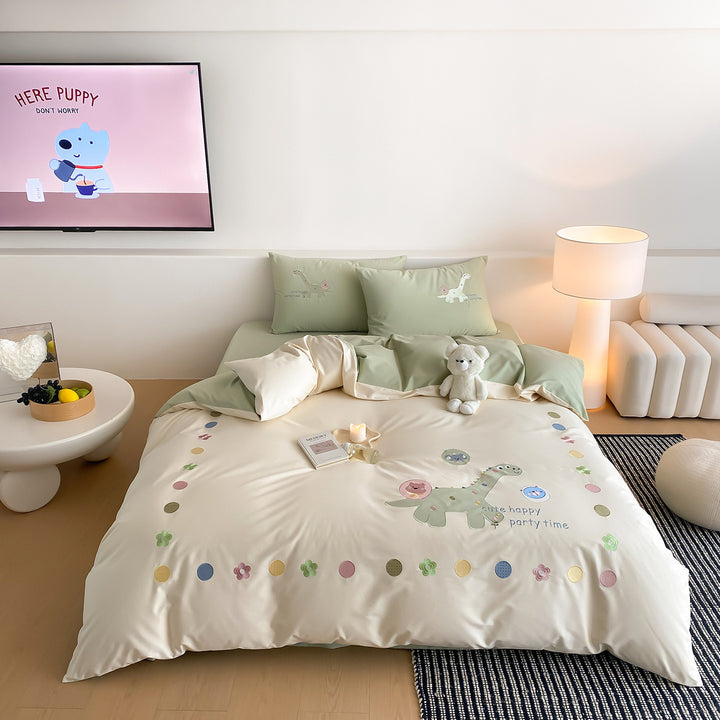 Children's Cotton-Blend Dino Print Duvet Cover Bedding Set