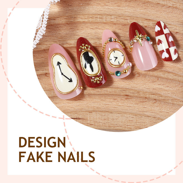 Creative nail art set with playful heart and clock motifs Stornfield