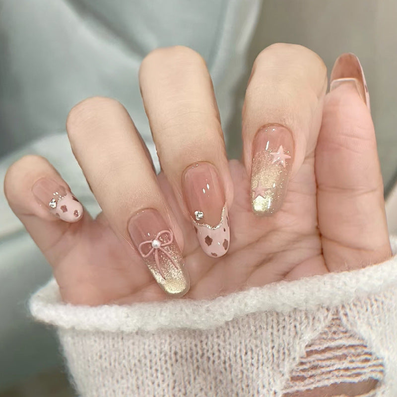 Artistic Decorative Press-On Nail Set with Jewels and Bow Accents Stornfield