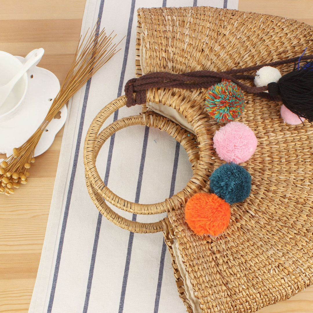 Braided Bast Crossbody Bag with Colorful Tassels Stornfield