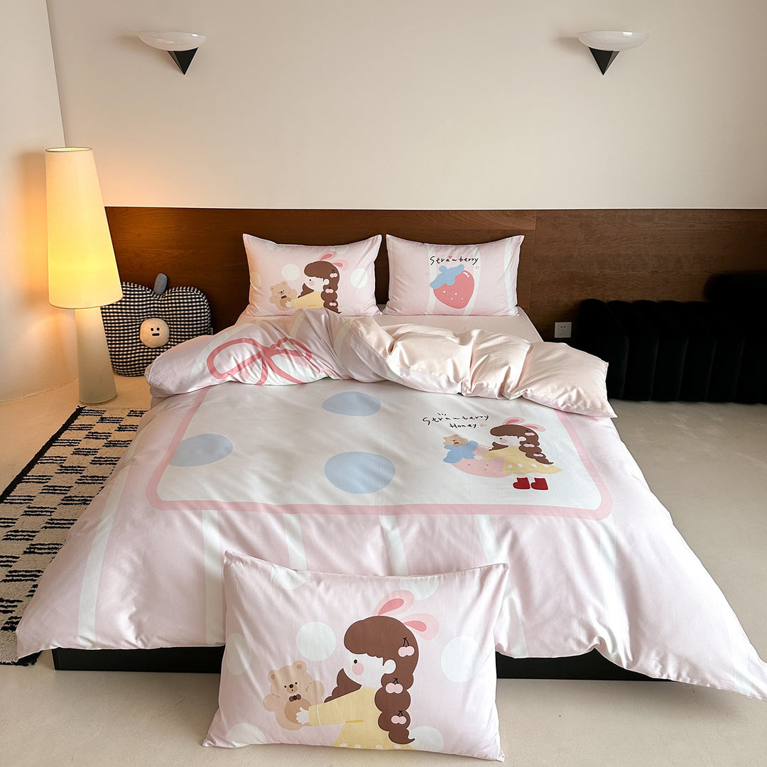 Bedding set with check pattern and playful dog print
