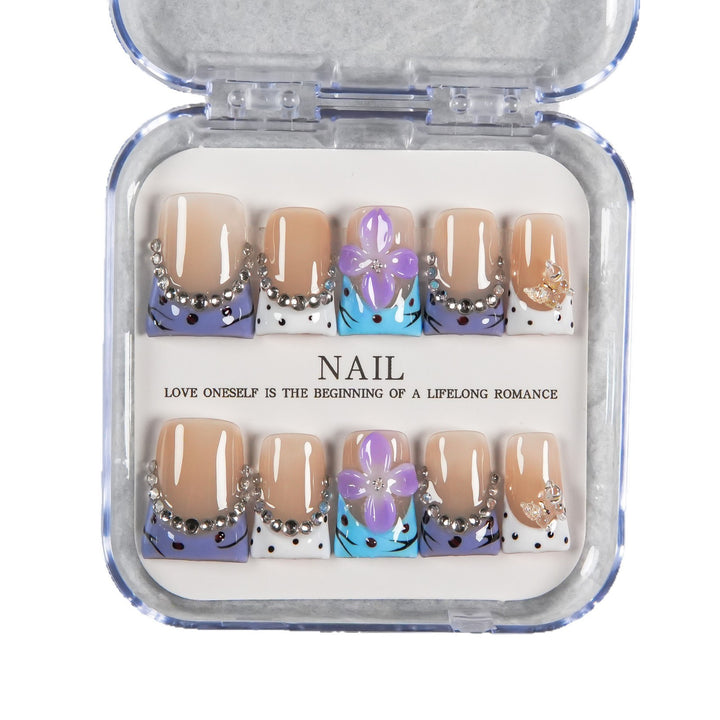 Artistic Floral French Press-On Nails