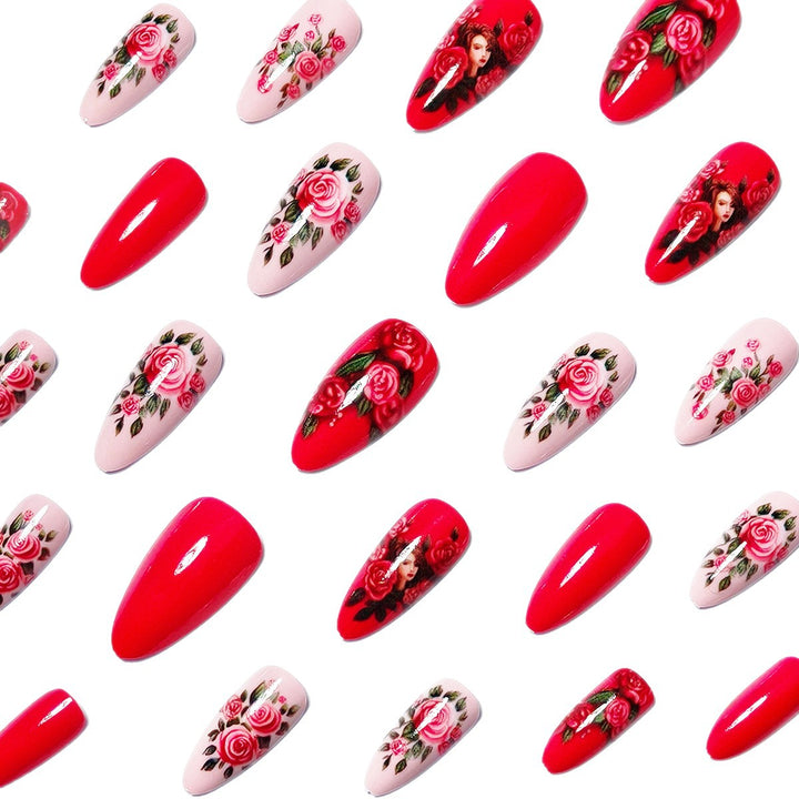 Creative Artificial Nails with Romantic Rose Design Stornfield