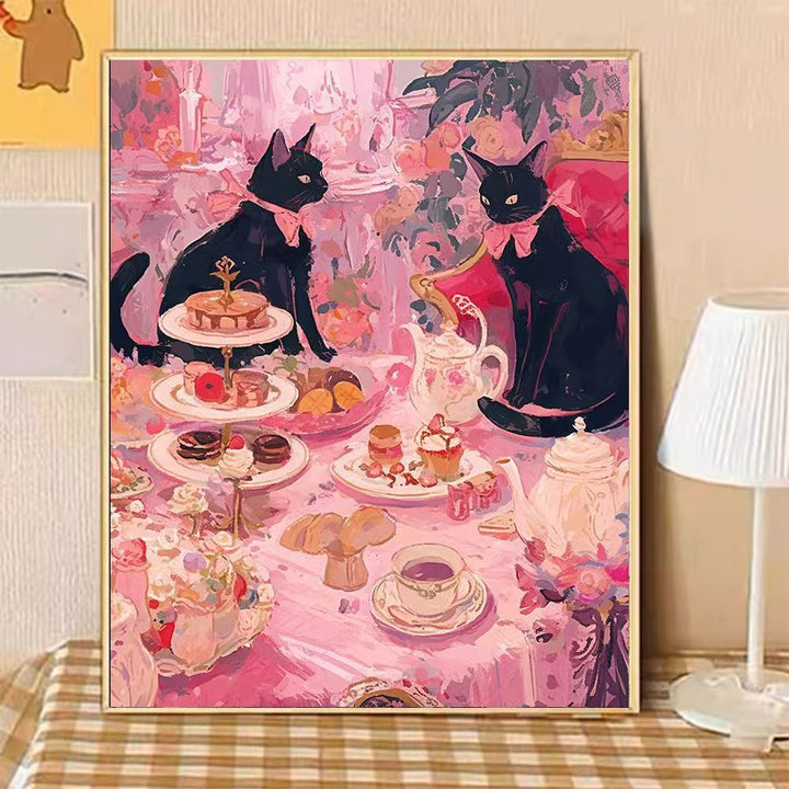 Whimsical Cat-Themed Afternoon Tea Canvas Art Stornfield