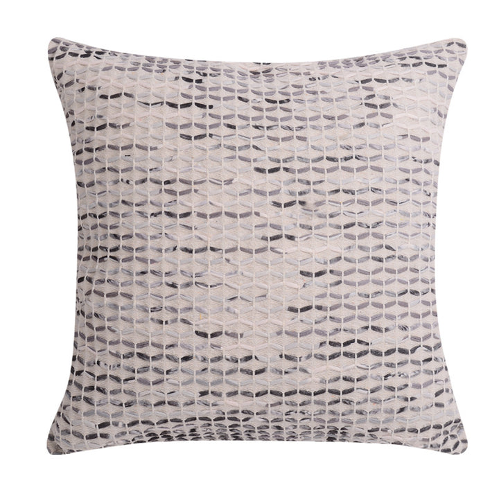 Decorative square cushion cover made of cotton-linen with tufted stripes and bouclé accents