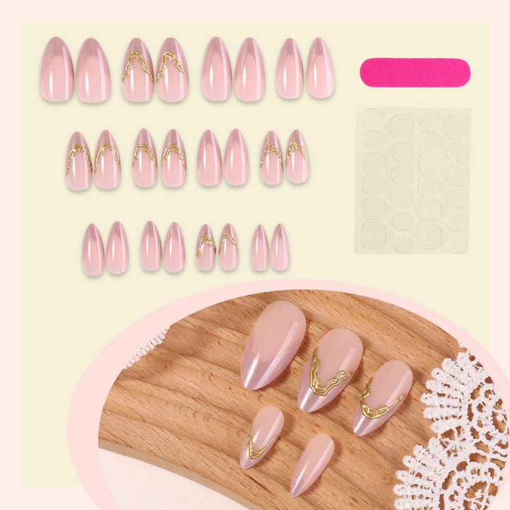 Artificial nail set with elegant gold accent and flower-shaped design Stornfield