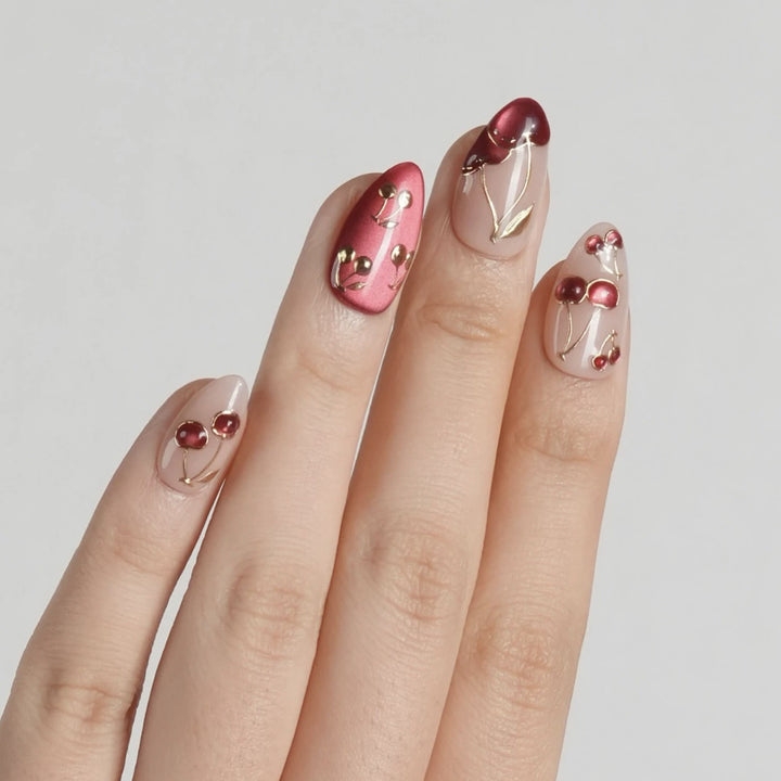 Cherry-Themed Press-On Nail Art Set