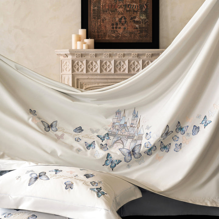 Embroidered Butterfly Satin Duvet Cover Set with Decorative Pillow Shams
