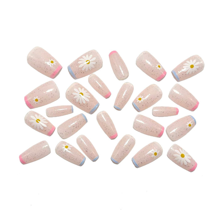 Artificial nails with delicate floral patterns and glitter effect Stornfield
