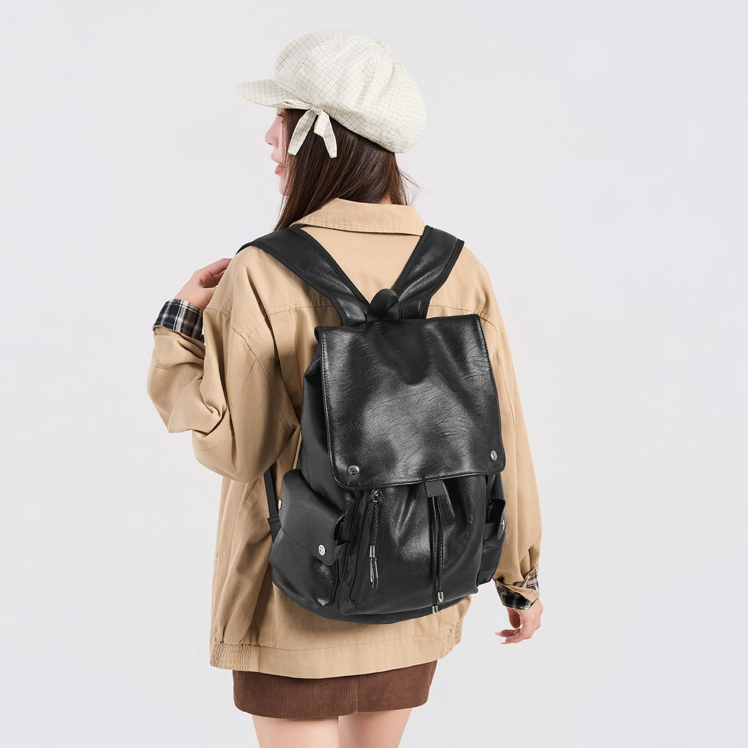 Versatile Vintage-Inspired Faux Leather Backpack