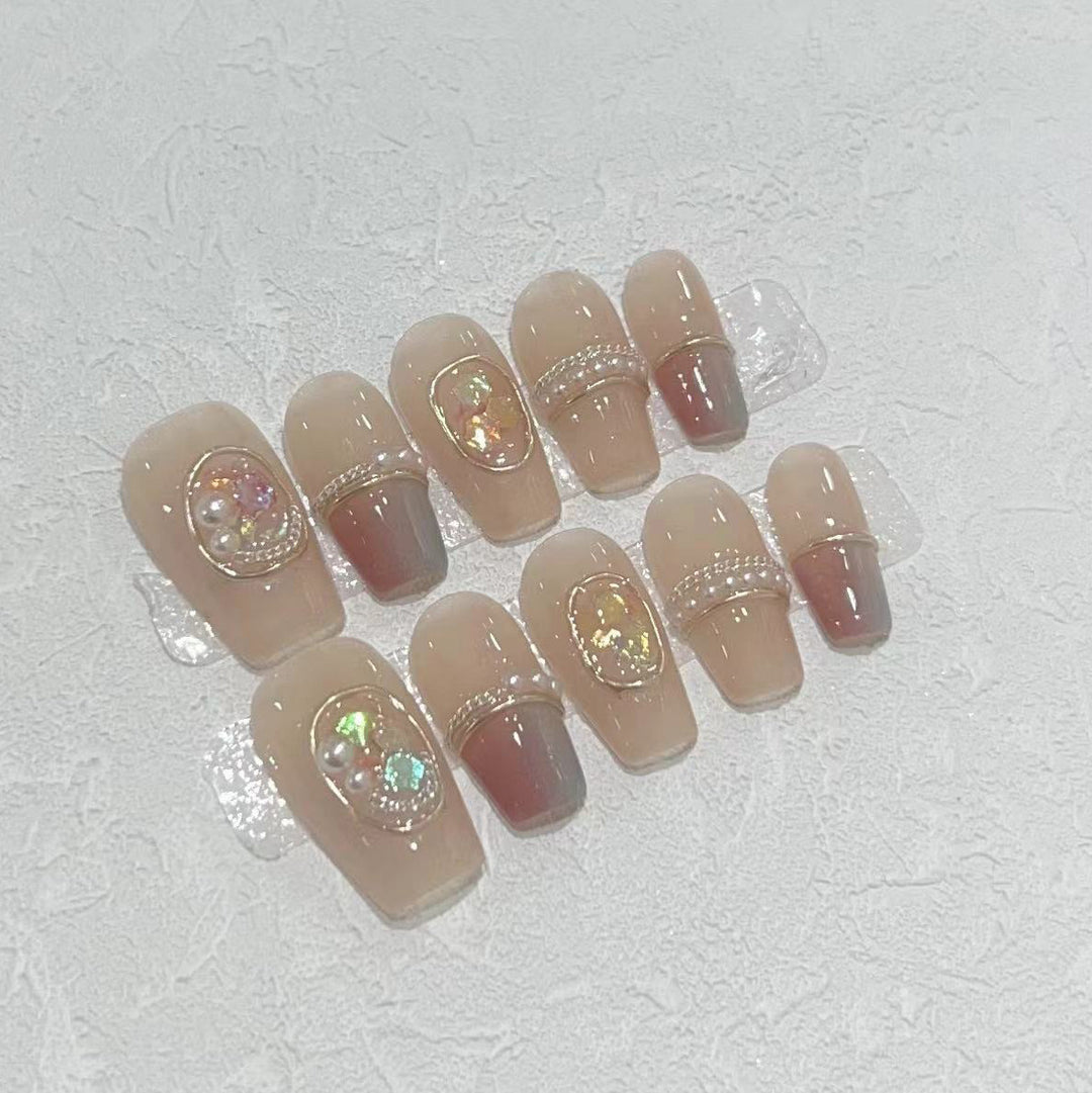 Decorative Press-On Nail Set with Gemstone Accents Stornfield