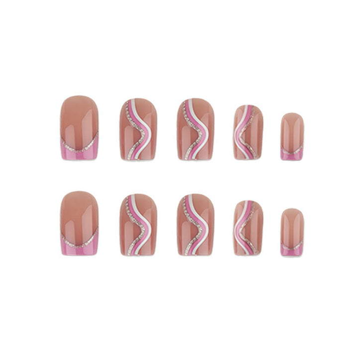 Artificial nails with elegant wave design and glitter accents Stornfield
