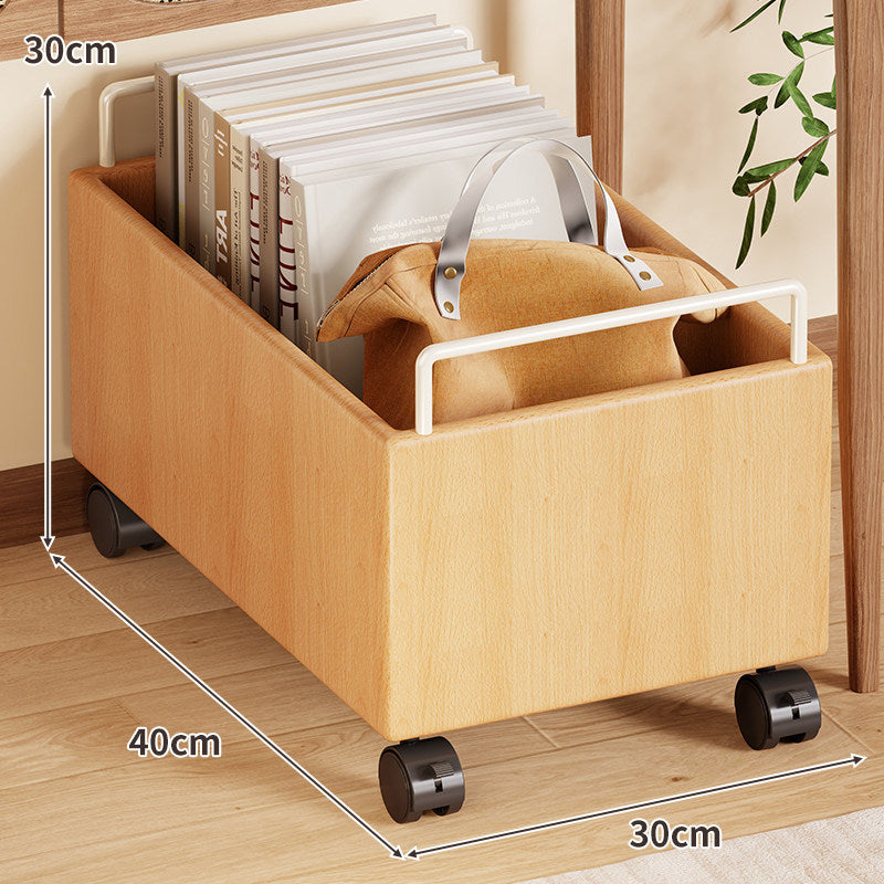 Rolling Woodgrain Storage Box with Metal Handles and Locking Casters