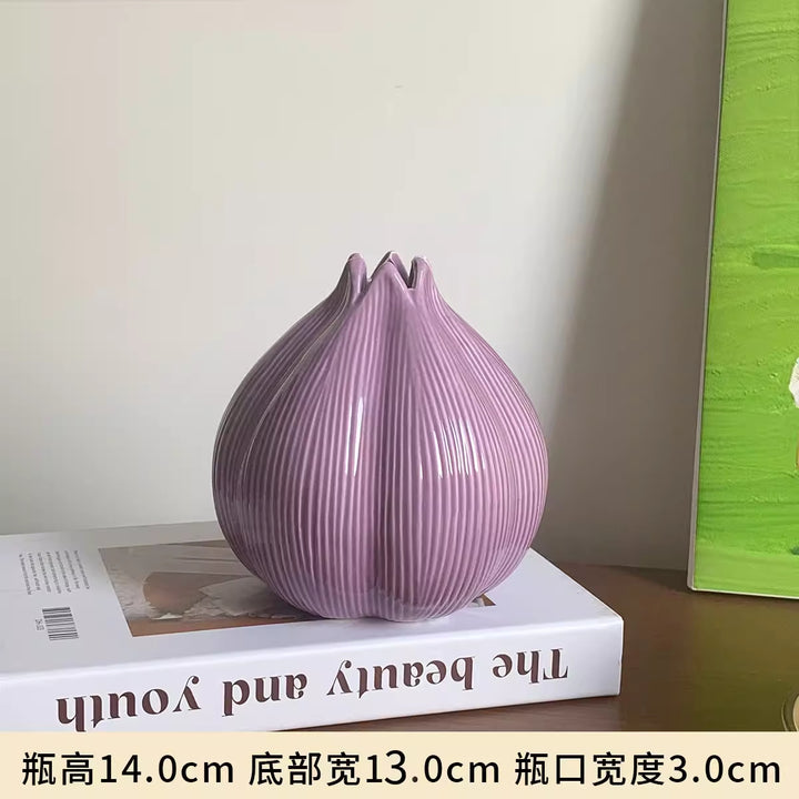 Decorative Ribbed Ceramic Art Vase