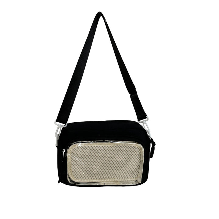 Shoulder bag with transparent viewing pocket and playful graphic design Stornfield