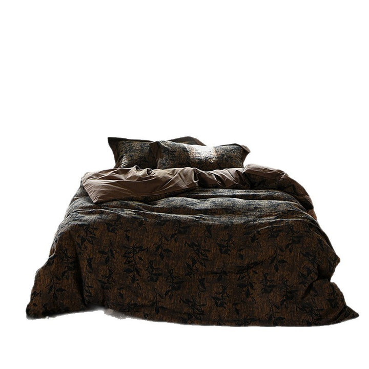 Luxury Breathable Linen Duvet Cover Set with Botanical Jacquard Texture