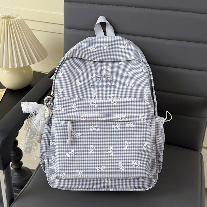 Charming Bow-Embellished Gingham Patterned Backpack Stornfield