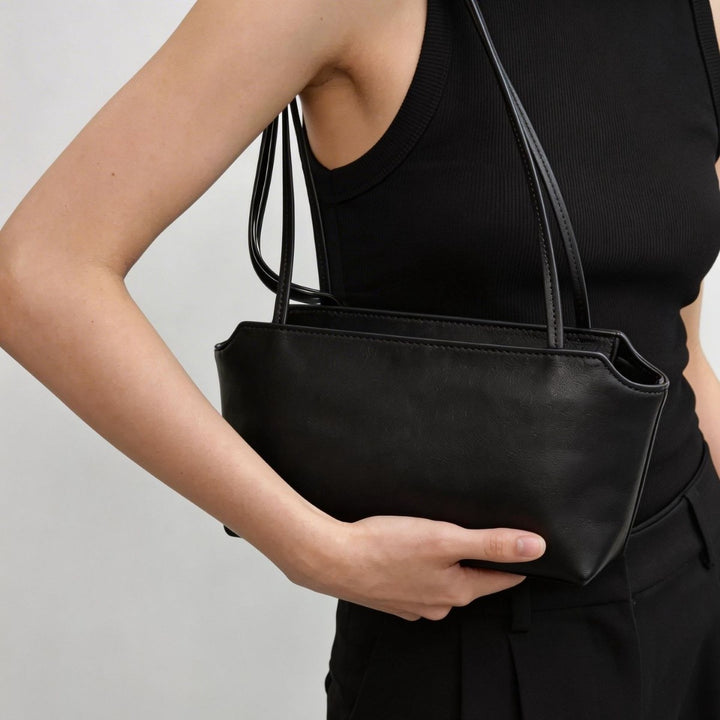 Structured Pebbled Faux-Leather Trapezoid Shoulder Tote with Double Slim Straps