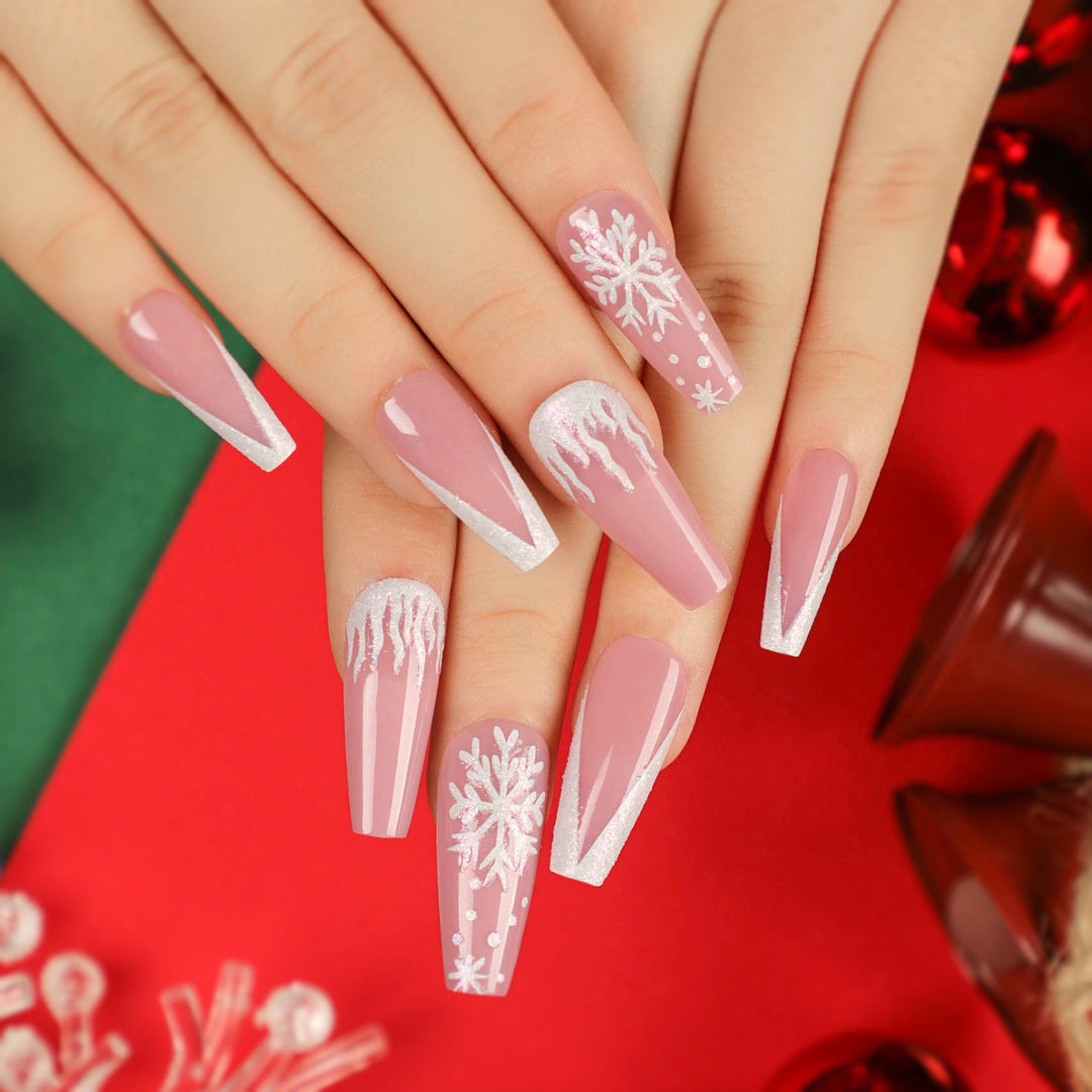 Artful Stiletto Nails with Snowflake Design Stornfield