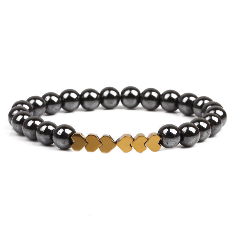 Natural Stone Beaded Bracelet with Heart Accents Stornfield