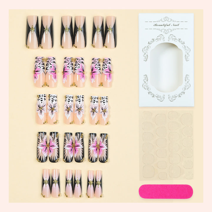 Artificial nail set with elegant flower and leopard motifs Stornfield