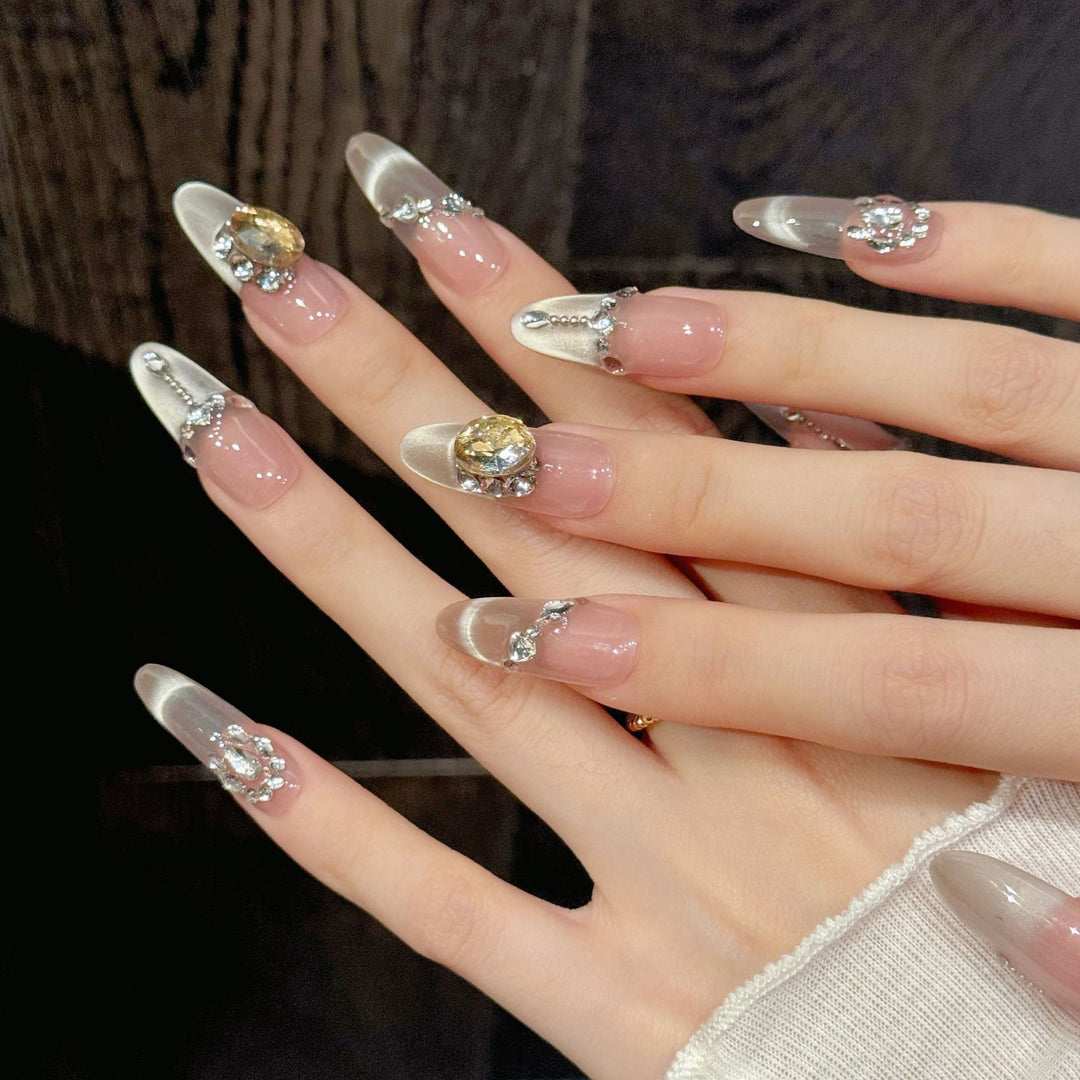 Decorative Stiletto Press-On Nail Art Set with Gem Accents