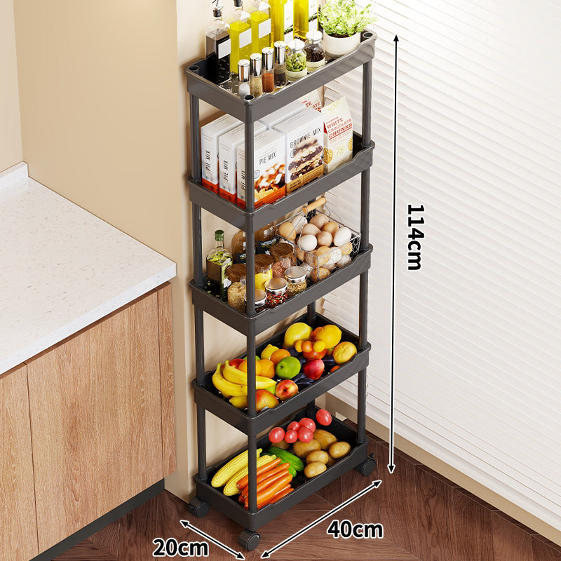5-Tier Rolling Kitchen Storage Cart with Deep Plastic Baskets and Locking Casters