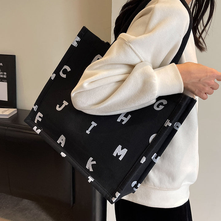Alphabet Print Canvas Tote