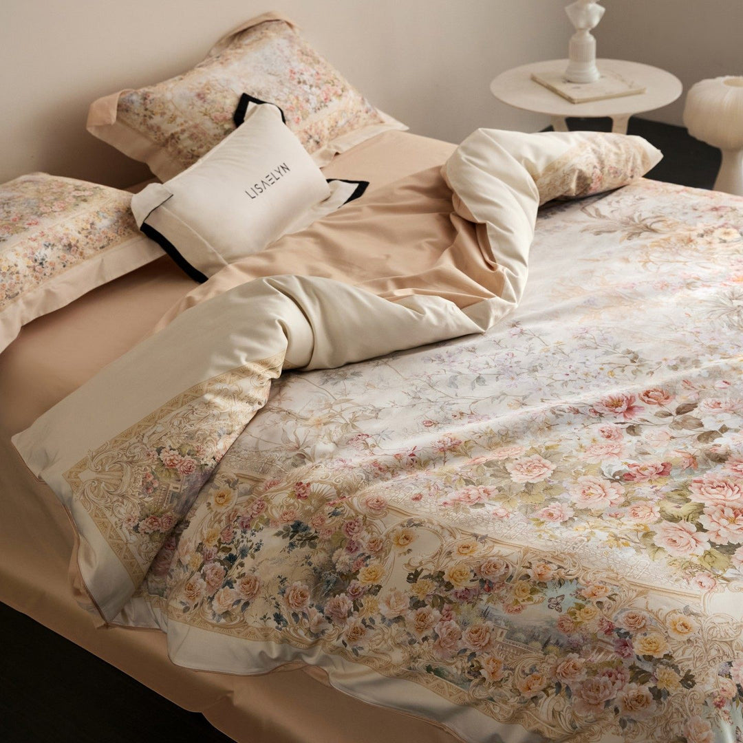 Floral Satin-Feel Duvet Cover Set with Oxford Shams