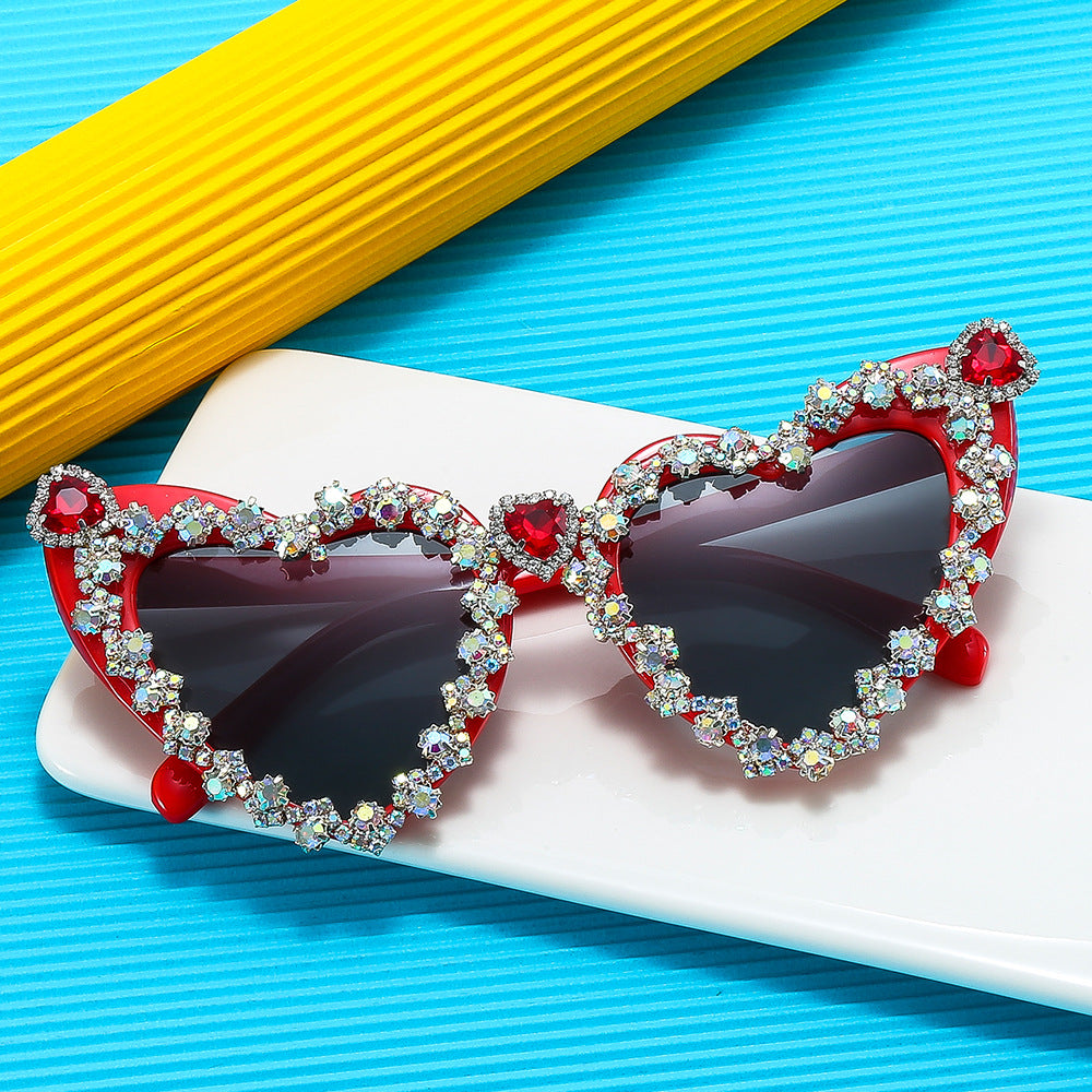 Women's Heart-Shaped Glamour Sunglasses with Rhinestone Decorations Stornfield