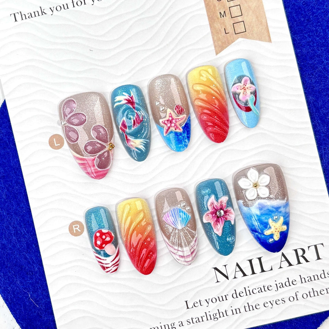 Artificial nail set with floral designs and glittering accents Stornfield