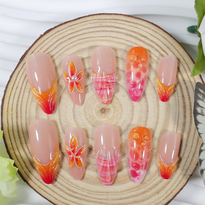 Acrylic Nail Set with Elegant Flower and Gradient Designs Stornfield
