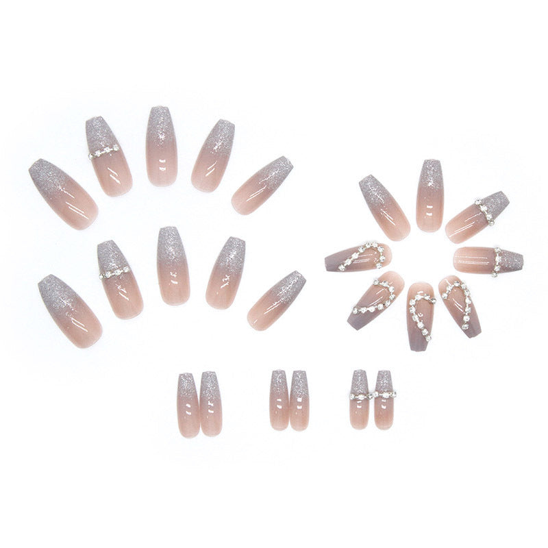 Artificial Nail Set with Sparkling Heart Designs and Glitter Accents Stornfield