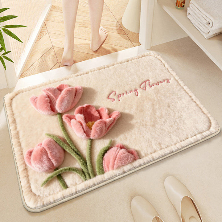 Floral Embroidered Bath Mat