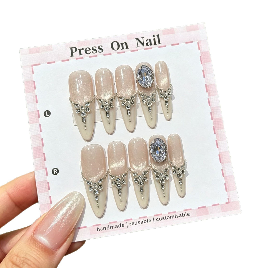 Decorative Press-On Nail Art Set with Reusable Gem Accents
