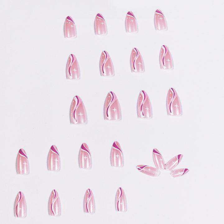 Elegant artistic nail extensions with delicate gradient and accented lines Stornfield