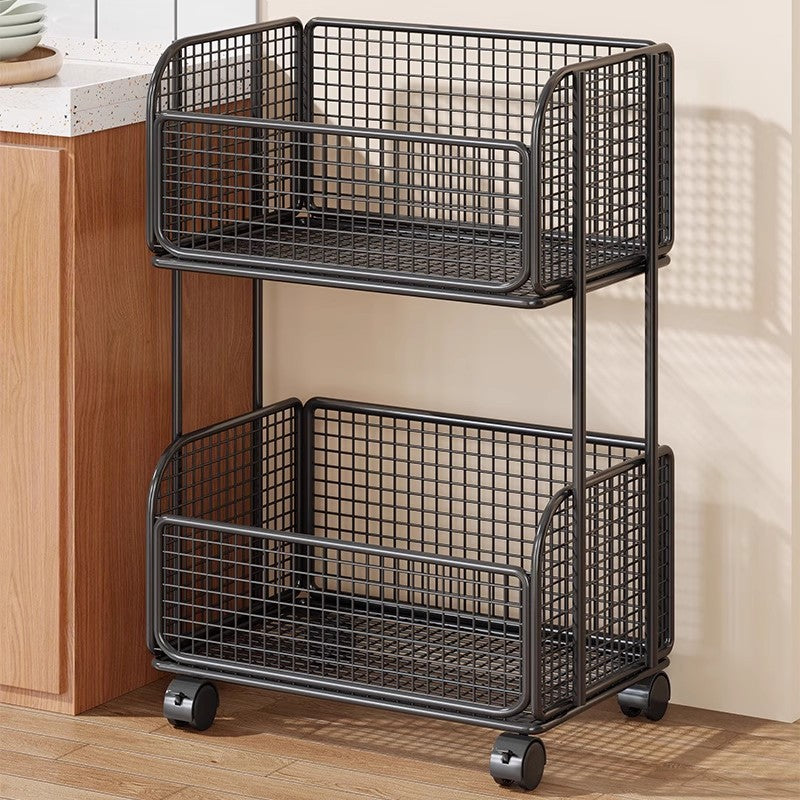 Compact Rolling Mesh Pantry Organizer Cart with Deep Ventilated Baskets and Locking Casters