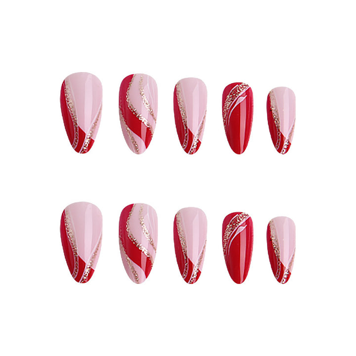 Elegant artificial nails with artistic lines and glitter accents Stornfield